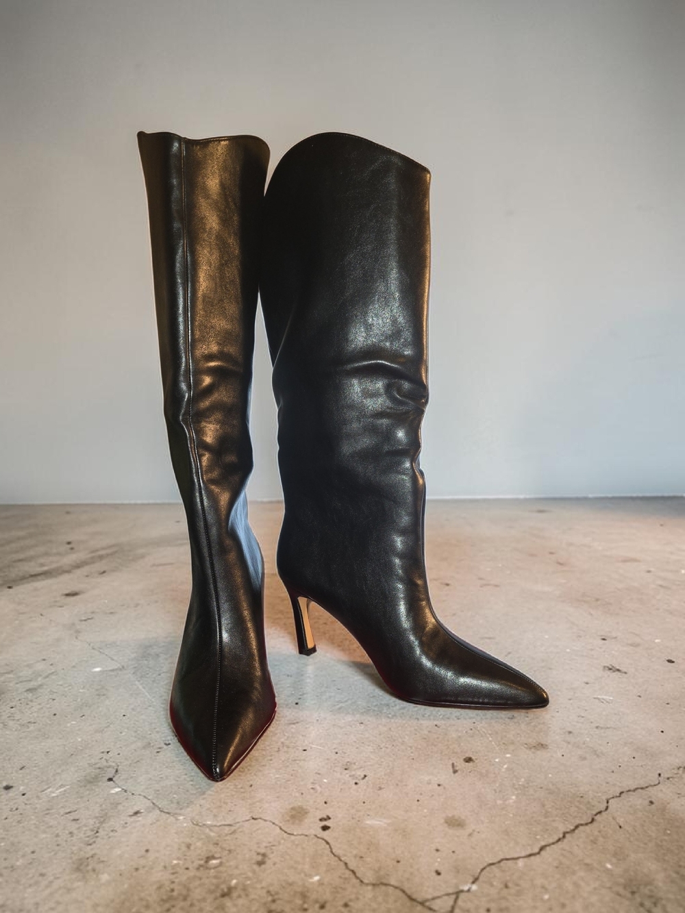 Journee Collection Black Pointed Knee-High Stiletto Boots
